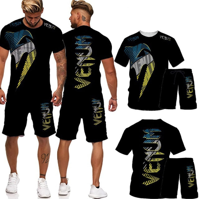 3D Cobra Kai Print Mixed Martial Arts T-Shirts+Shorts Sport Suit Men's Gym Training Fighter Sportwear Tracksuit Set 2 Pcs Cool