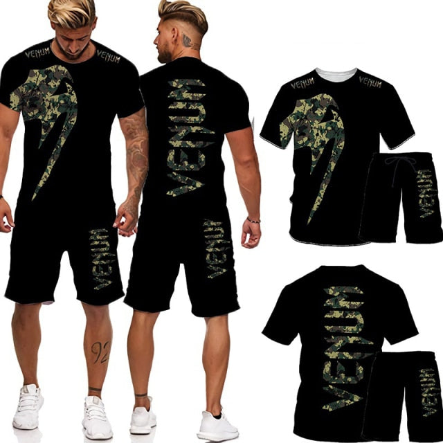 3D Cobra Kai Print Mixed Martial Arts T-Shirts+Shorts Sport Suit Men's Gym Training Fighter Sportwear Tracksuit Set 2 Pcs Cool