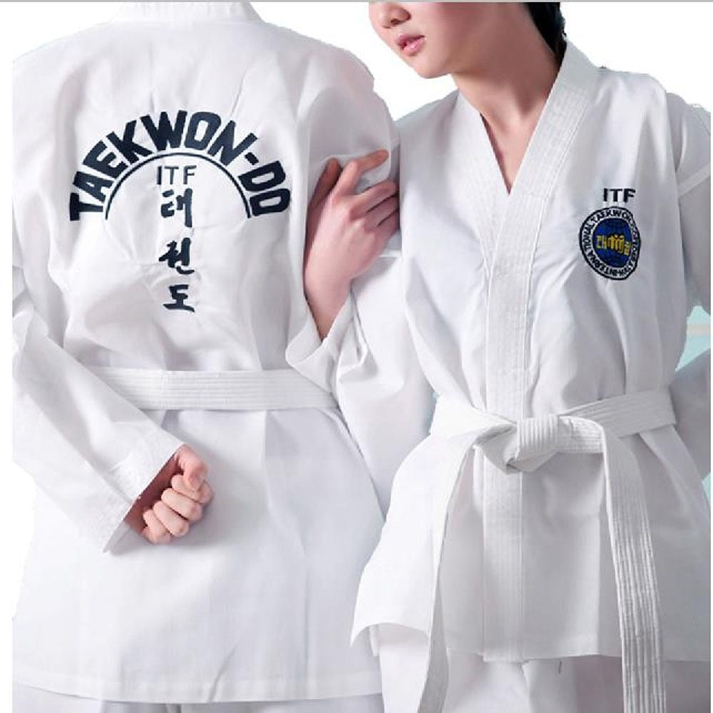 Professional ITF Approve White Uniform Taekwondo Student Doboks Suit Kimono Martial Arts Taekwondo Clothes Long Sleeve Fitness Gi