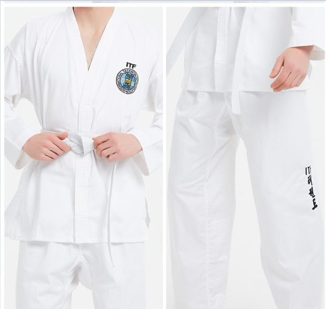 Professional ITF Approve White Uniform Taekwondo Student Doboks Suit Kimono Martial Arts Taekwondo Clothes Long Sleeve Fitness Gi
