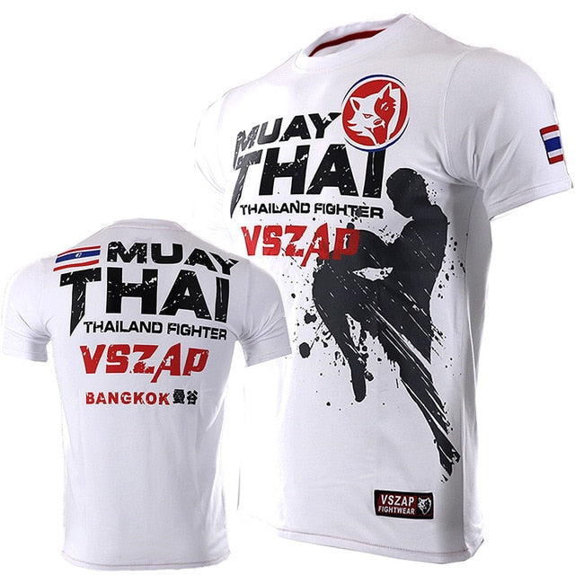 Bangkok Boxing MMA T Shirt Gym Tee Shirt Fighting Martial Arts Fitness Training Wolf Muay Thai T Shirt Men Homme S-4XL VSZAP