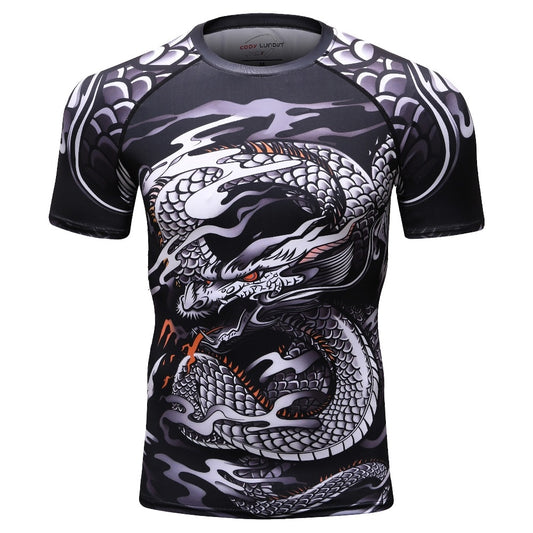 2021New 3D Print T Shirt Men GYMS Compression Shirt T-Shirt Men's Dragon's Flight Short Sleeve Rash Guard MMA BJJ Tops T-Shirt