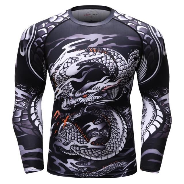 2021New 3D Print T Shirt Men GYMS Compression Shirt T-Shirt Men's Dragon's Flight Short Sleeve Rash Guard MMA BJJ Tops T-Shirt