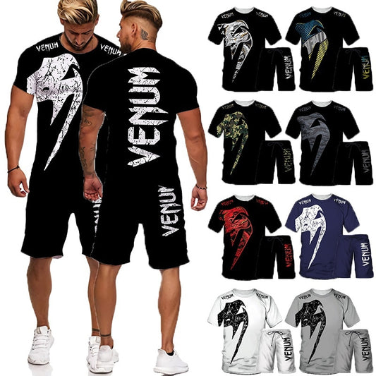 3D Cobra Kai Print Mixed Martial Arts T-Shirts+Shorts Sport Suit Men's Gym Training Fighter Sportwear Tracksuit Set 2 Pcs Cool