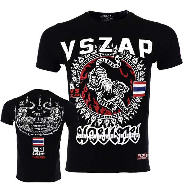 VSZAP Bangkok Boxing MMA T Shirt Gym Tee Shirt Fighting Martial Arts Fitness Training Wolf Muay Thai T Shirt Men Homme S-4XL