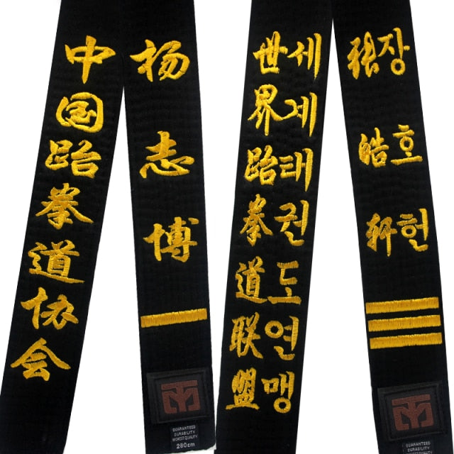100% Cotton WTF 5cm Width Taekwondo Black Belts Martial Arts Judo Customized Name Design embroidery Professional Belts ремень
