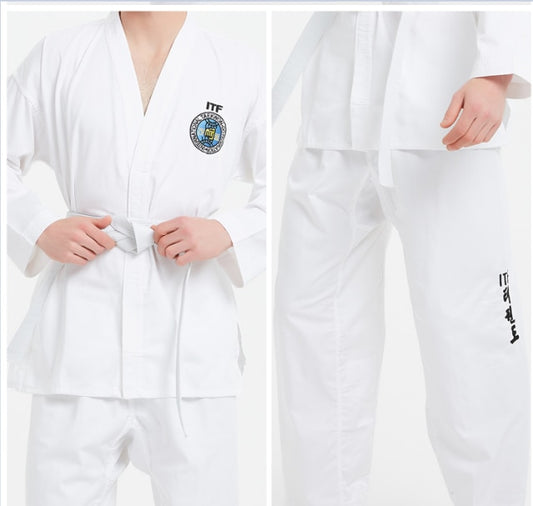 Profissional ITF Aprova Uniforme Branco Taekwondo Estudante Doboks Terno Kimono Artes Marciais Taekwondo Roupas Manga Longa Fitness Gi