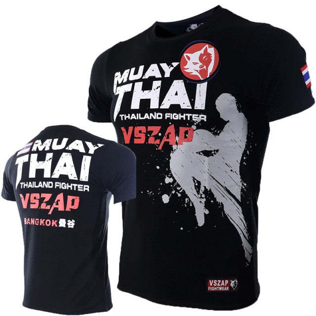 VSZAP Bangkok Boxing MMA T Shirt Gym Tee Shirt Fighting Martial Arts Fitness Training Wolf Muay Thai T Shirt Men Homme S-4XL